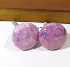 Pair of Round Ceramic Purple Luster Knobs Drawer Pulls