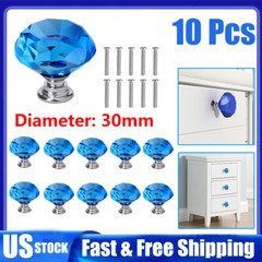 10PCS Diamond Shape Crystal Glass Cabinet Knobs Drawer Kitchen Dresser Handles