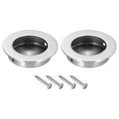 2Pcs Round Recessed Door Pulls 2″ Dia Finger Pulls Cabinet Handles Silver