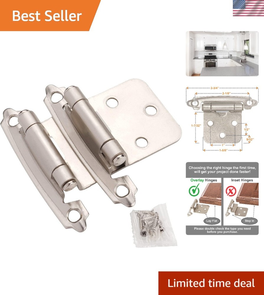 Elegant Brushed Nickel Self-Closing Cabinet Hinges – 10 Pcs for Modern Kitchens